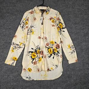 Buffalo David Bitton Floral Blouse Women Medium Cream Boho Button Front Top